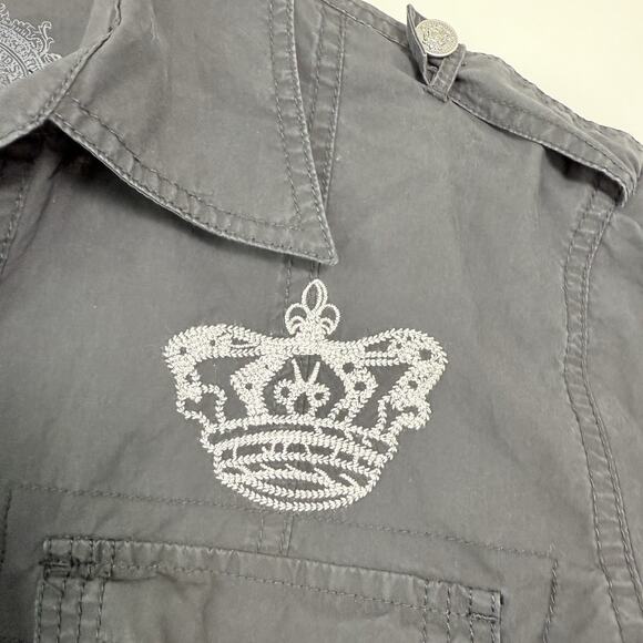 7 Diamonds Button Up Shirt Mens Med Black Embroidered‎ Crown Graphic Print Back - Picture 4 of 8